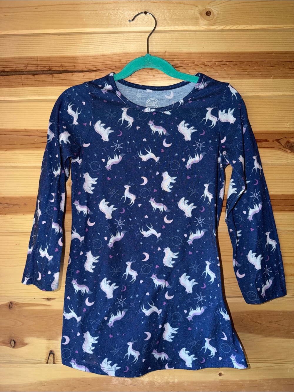Wonder Nation Blue Kids Pajama Nightgown with Moon & Animal Print